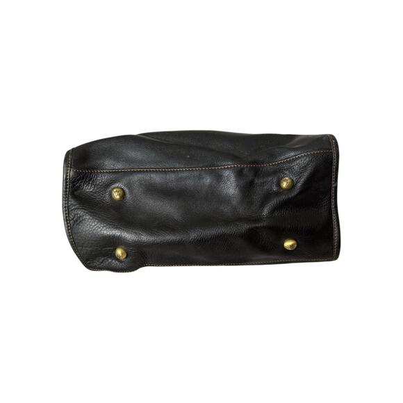 Johnston & Murphy Black Leather Tote Bag Purse Gold Logo Charm | Large Interior - Picture 4 of 8